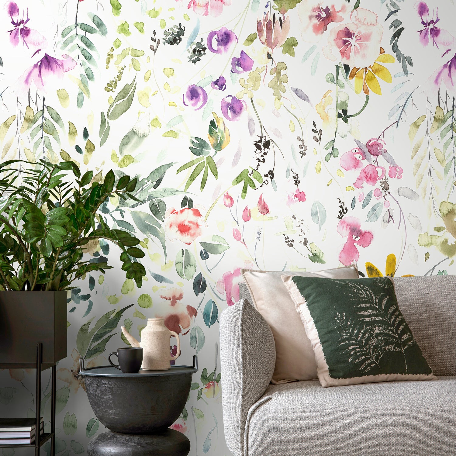 Watercolor Garden Wallpaper Floral Peel and Stick and Traditional Wallpaper - A648