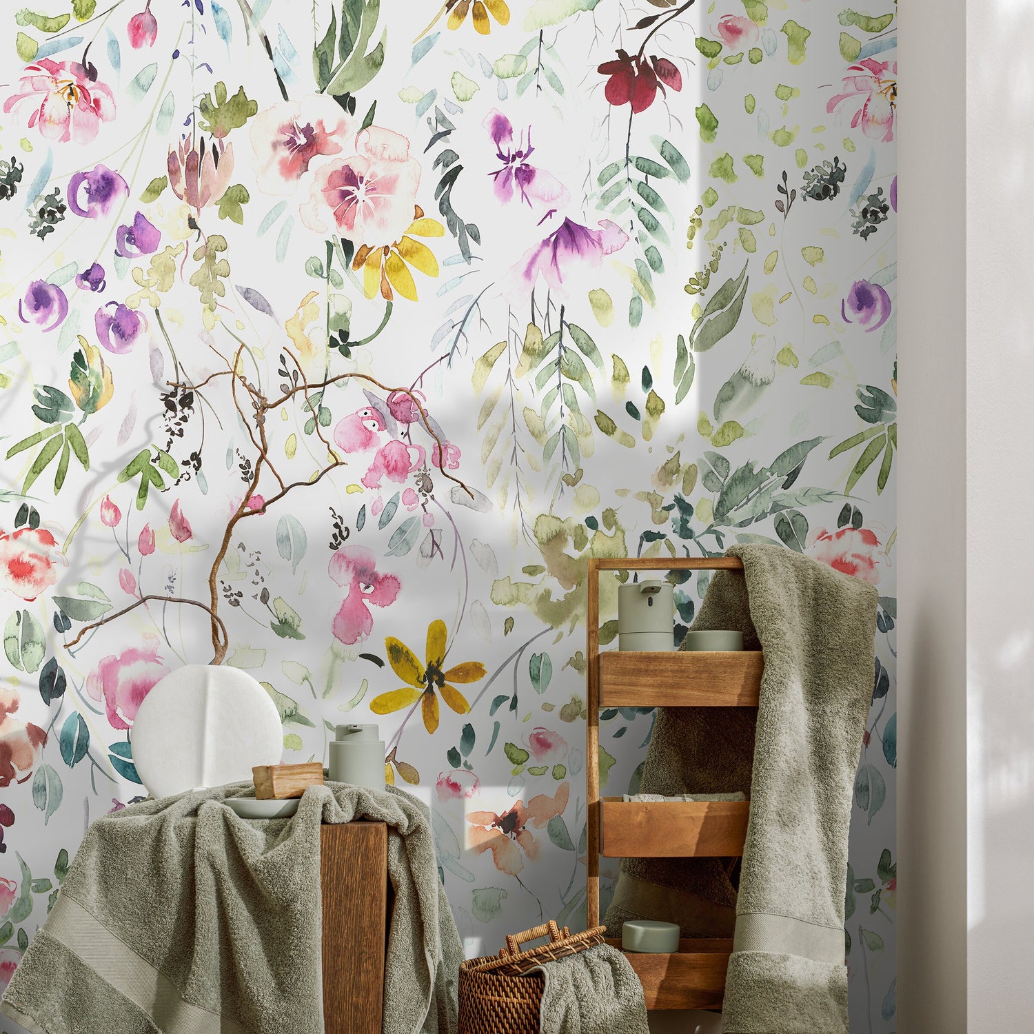 Watercolor Garden Wallpaper Floral Peel and Stick and Traditional Wallpaper - A648