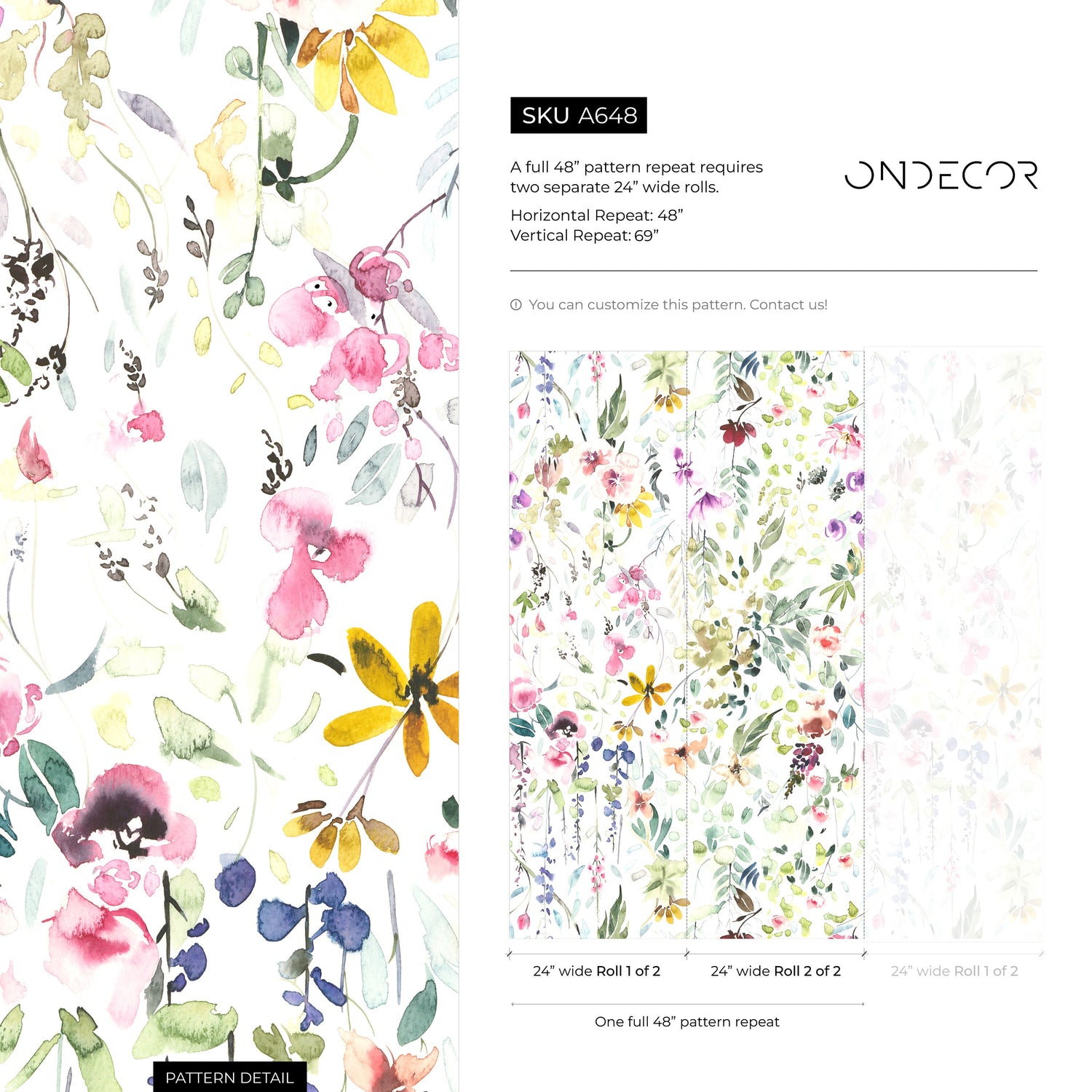 Watercolor Garden Wallpaper Floral Peel and Stick and Traditional Wallpaper - A648