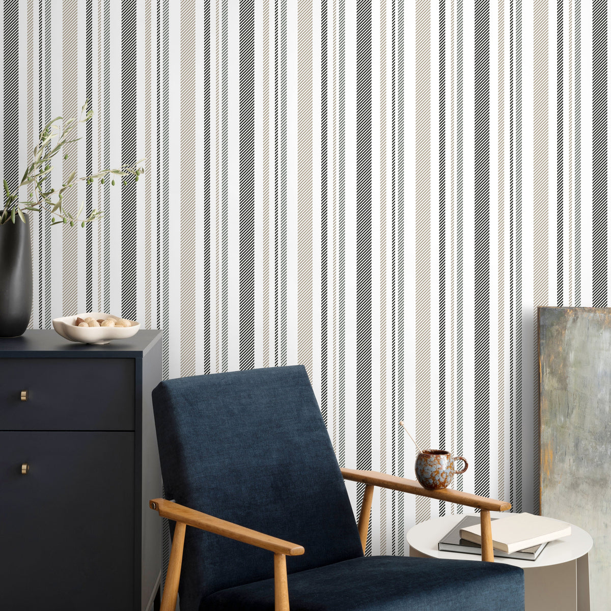 Grey Striped Wallpaper Modern Wallpaper Peel and Stick and Traditional Wallpaper - D844