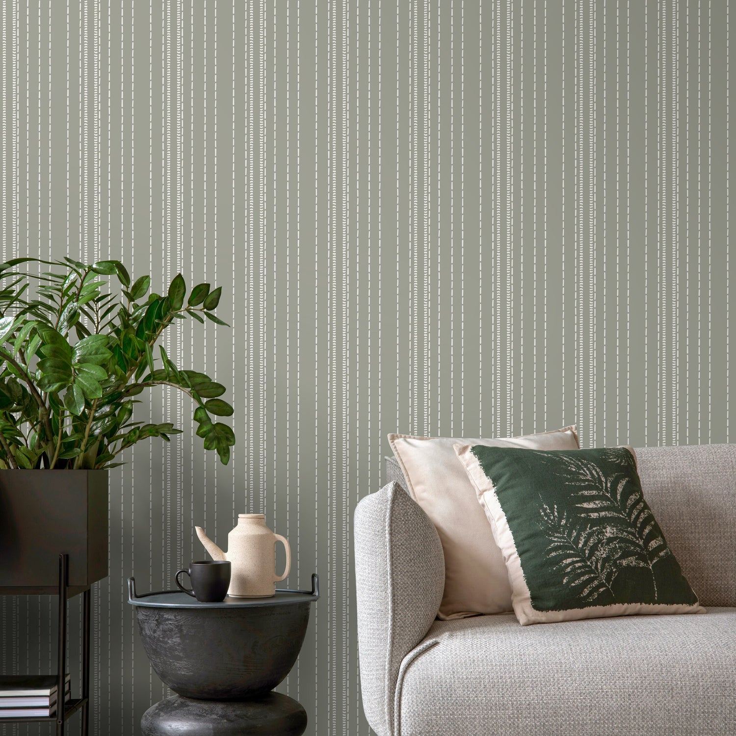 Sage Green Minimalist Wallpaper Striped Wallpaper Peel and Stick and Traditional Wallpaper - D853