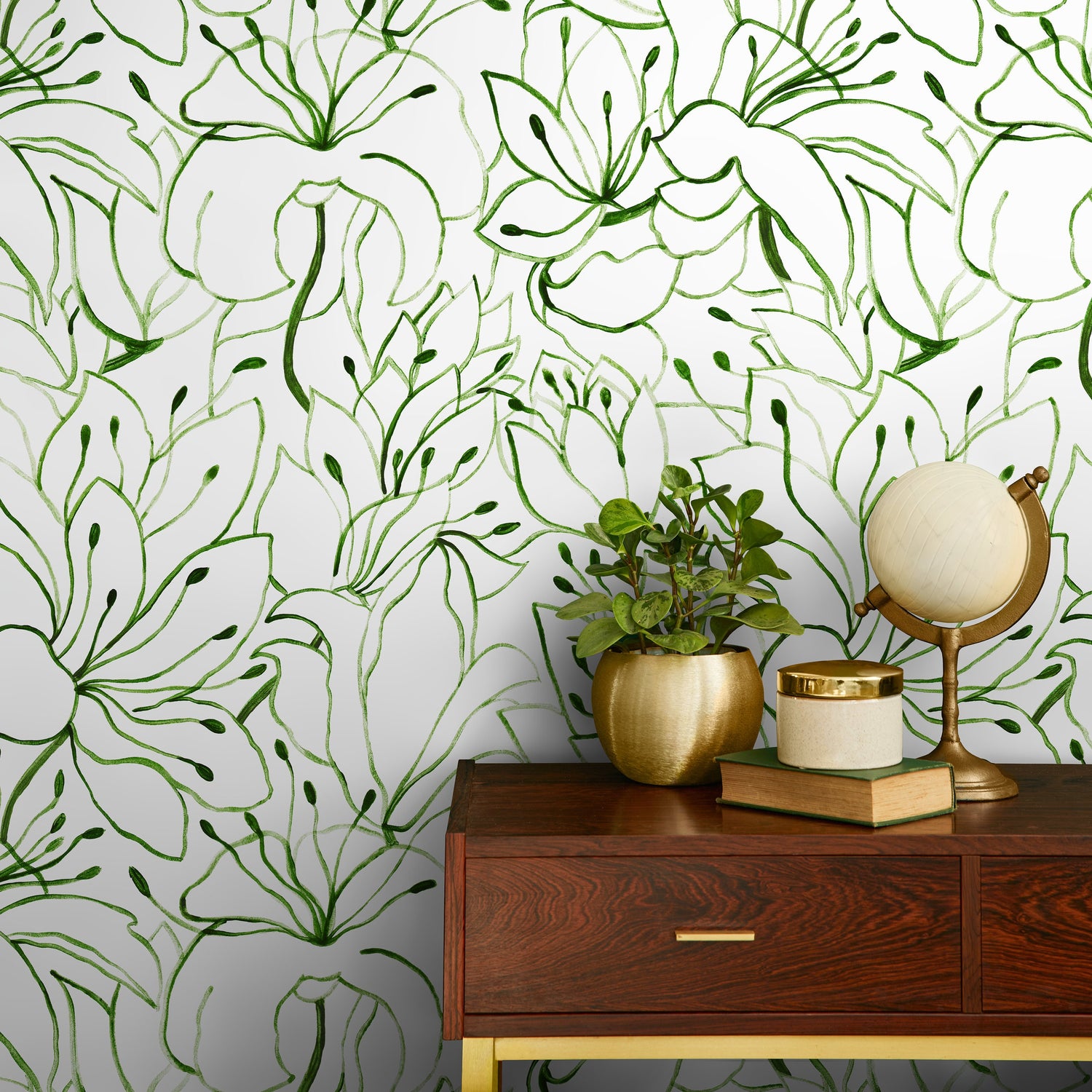 Green Floral Garden Wallpaper / Peel and Stick Wallpaper Removable Wallpaper Home Decor Wall Art Wall Decor Room Decor - C852