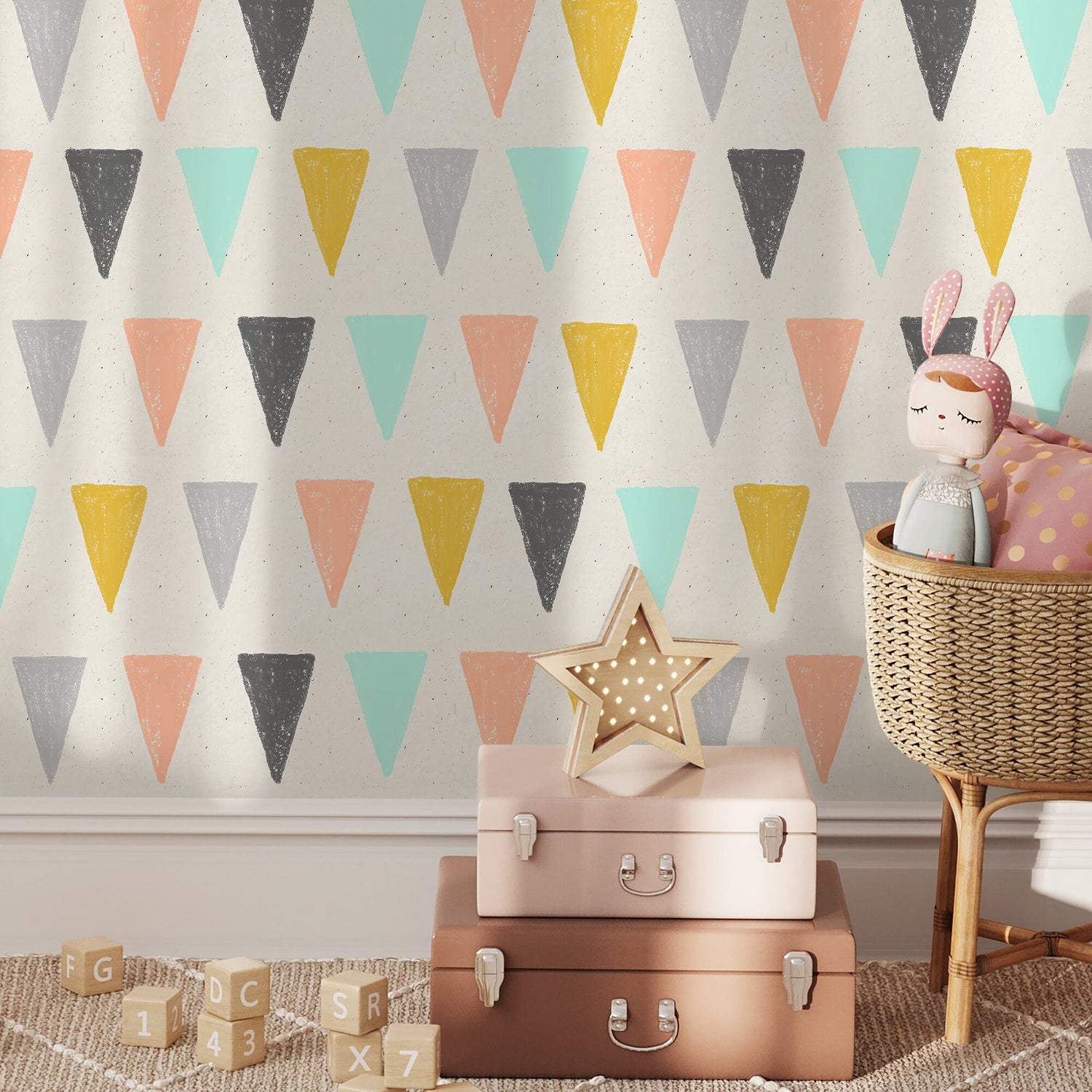 Removable Wallpaper Scandinavian Wallpaper Colorful Triangles Wallpaper Peel and Stick Wallpaper Wall Paper - B075