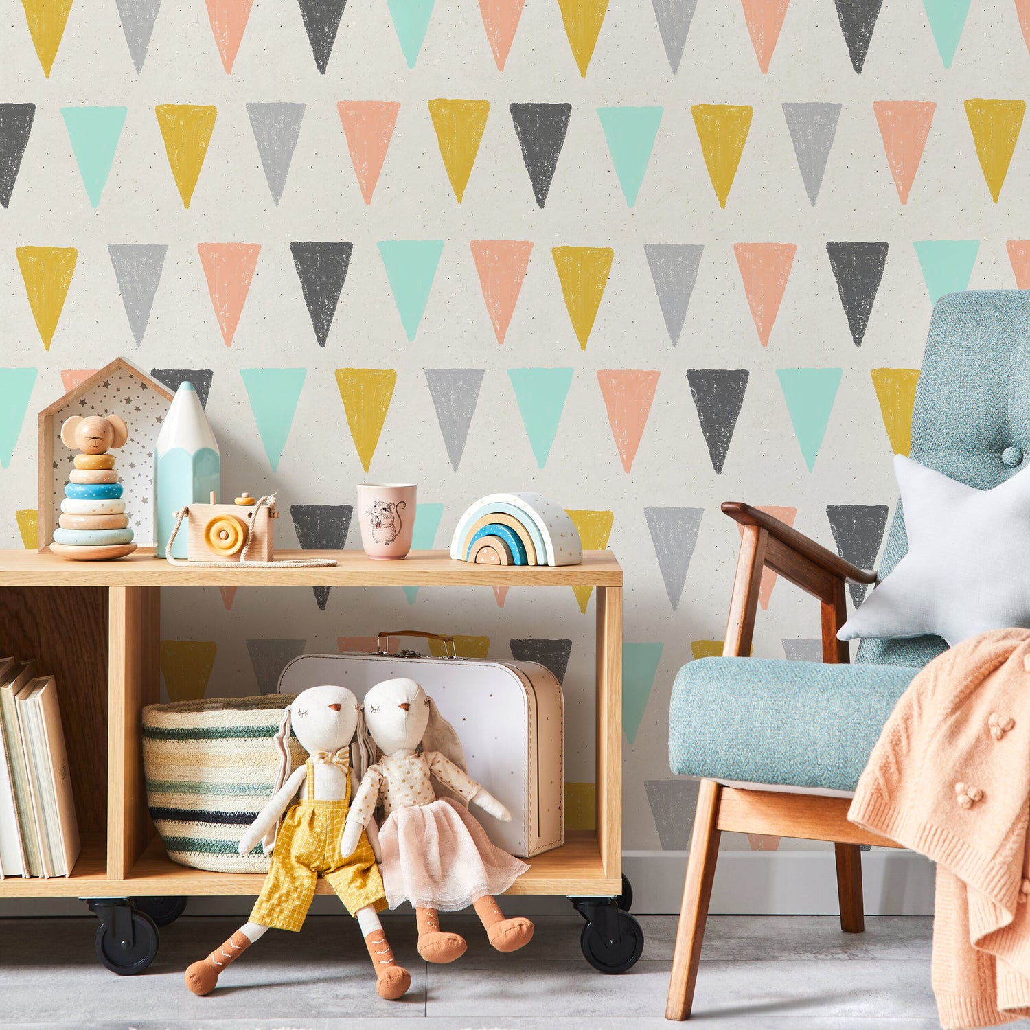 Removable Wallpaper Scandinavian Wallpaper Colorful Triangles Wallpaper Peel and Stick Wallpaper Wall Paper - B075