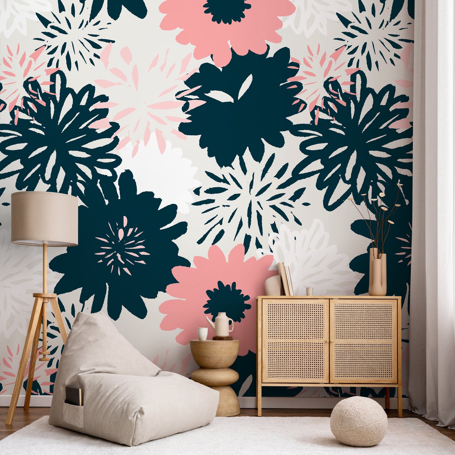 Hand Drawn Removable Wallpaper Scandinavian Wallpaper Temporary Wallpaper Contemporary Wallpaper Peel and Stick Wallpaper Wall Paper - B372