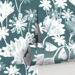 Teal Botanical Wallpaper Removable Wallpaper Peel and Stick Traditional Wallpaper Elegant Wall Art New Home Decor Bedroom Decor - X186