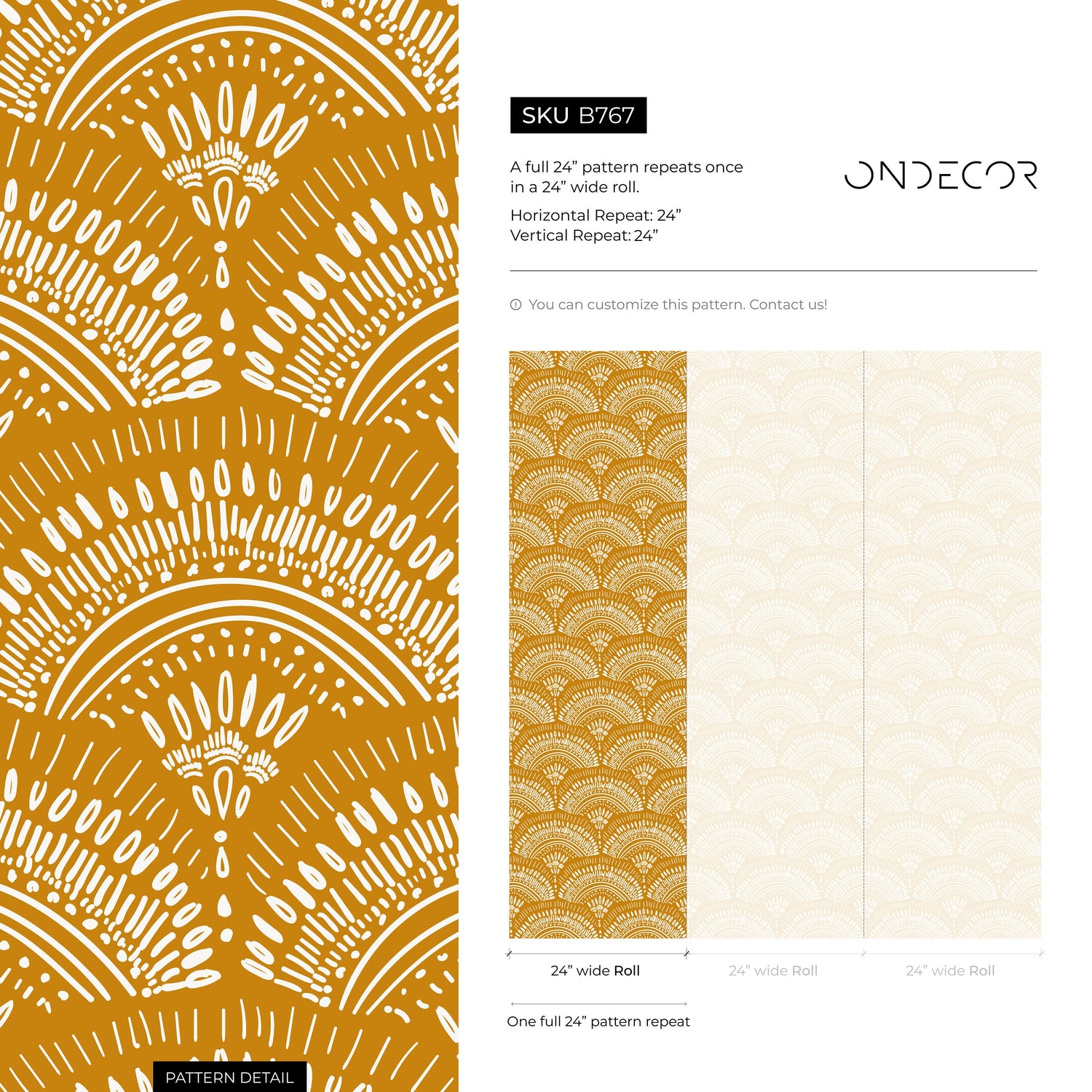 Mustard Arches Boho Wallpaper Peel and Stick and Traditional Wallpaper - B767