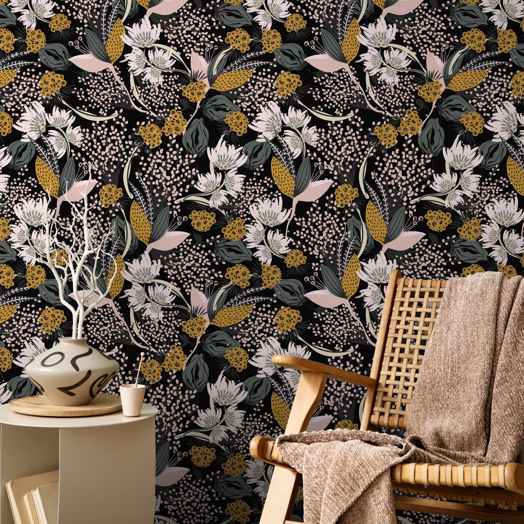 Floral Leaf Boho Wallpaper Peel and Stick and Traditional Wallpaper - B807