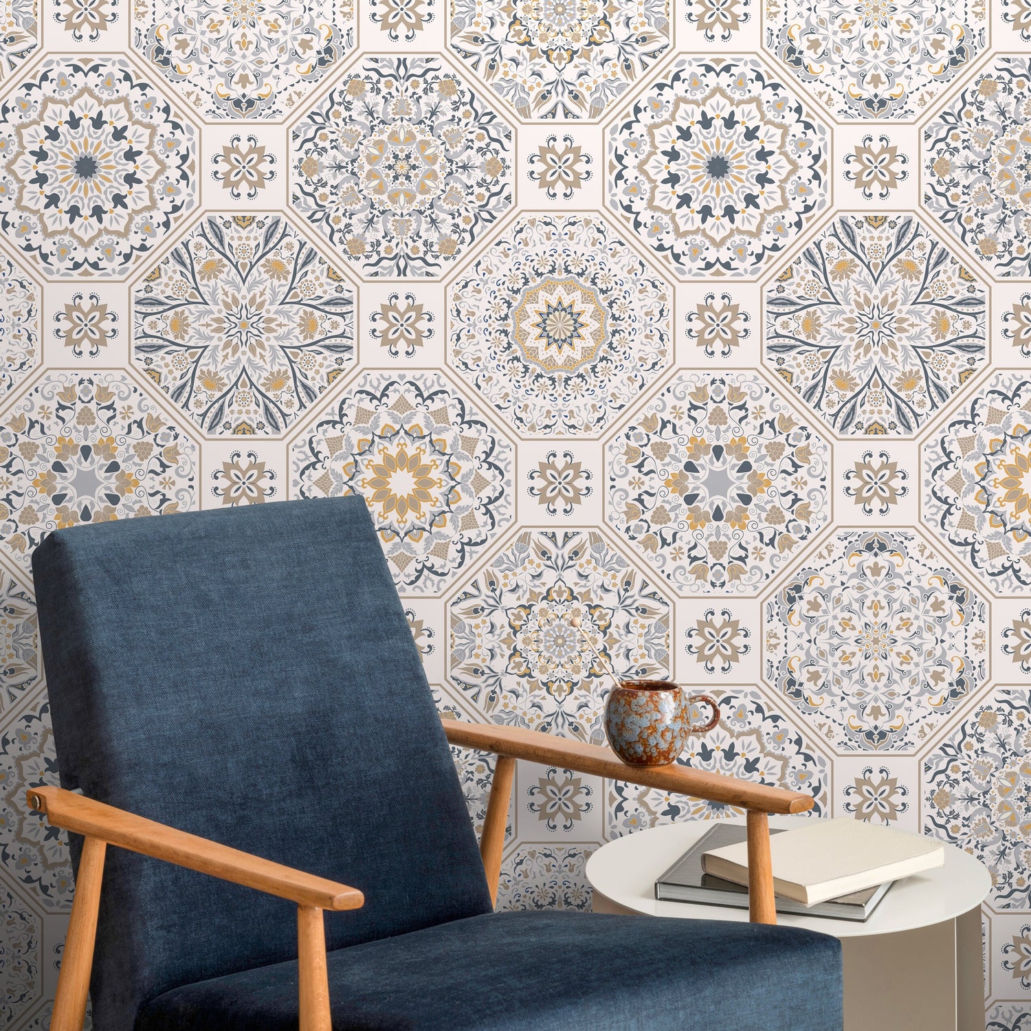 Portuguese Tile Wallpaper Peel and Stick and Traditional Wallpaper - B872