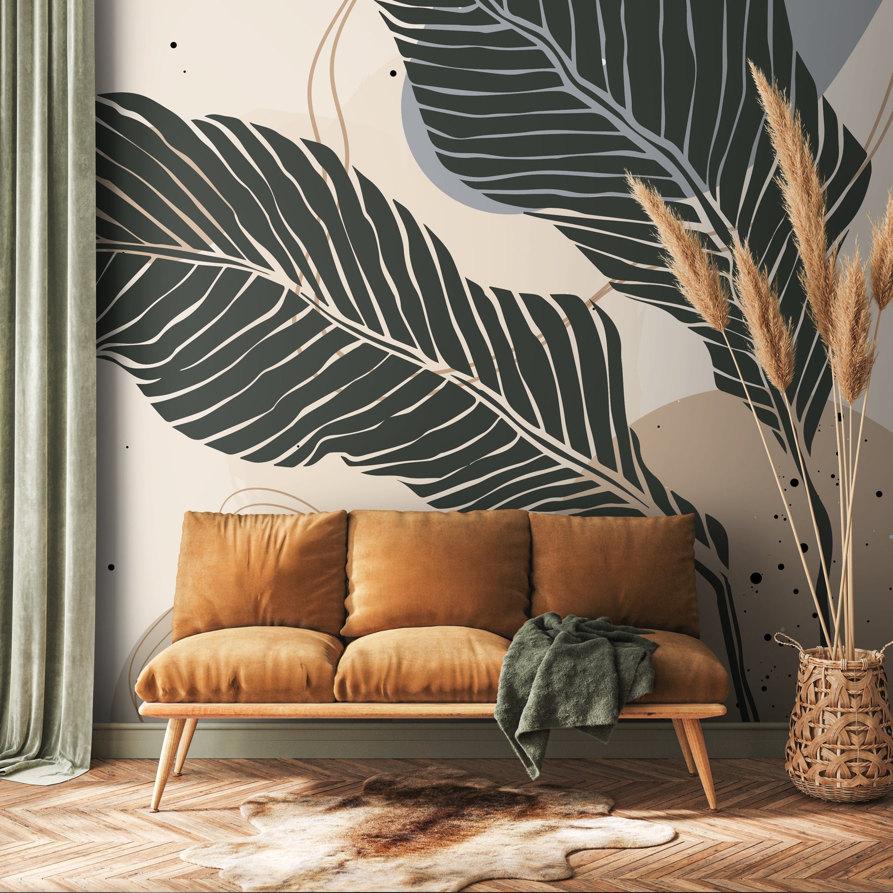 Tropical Abstract Wallpaper Mural Peel and Stick and Traditional Wallpaper - B958