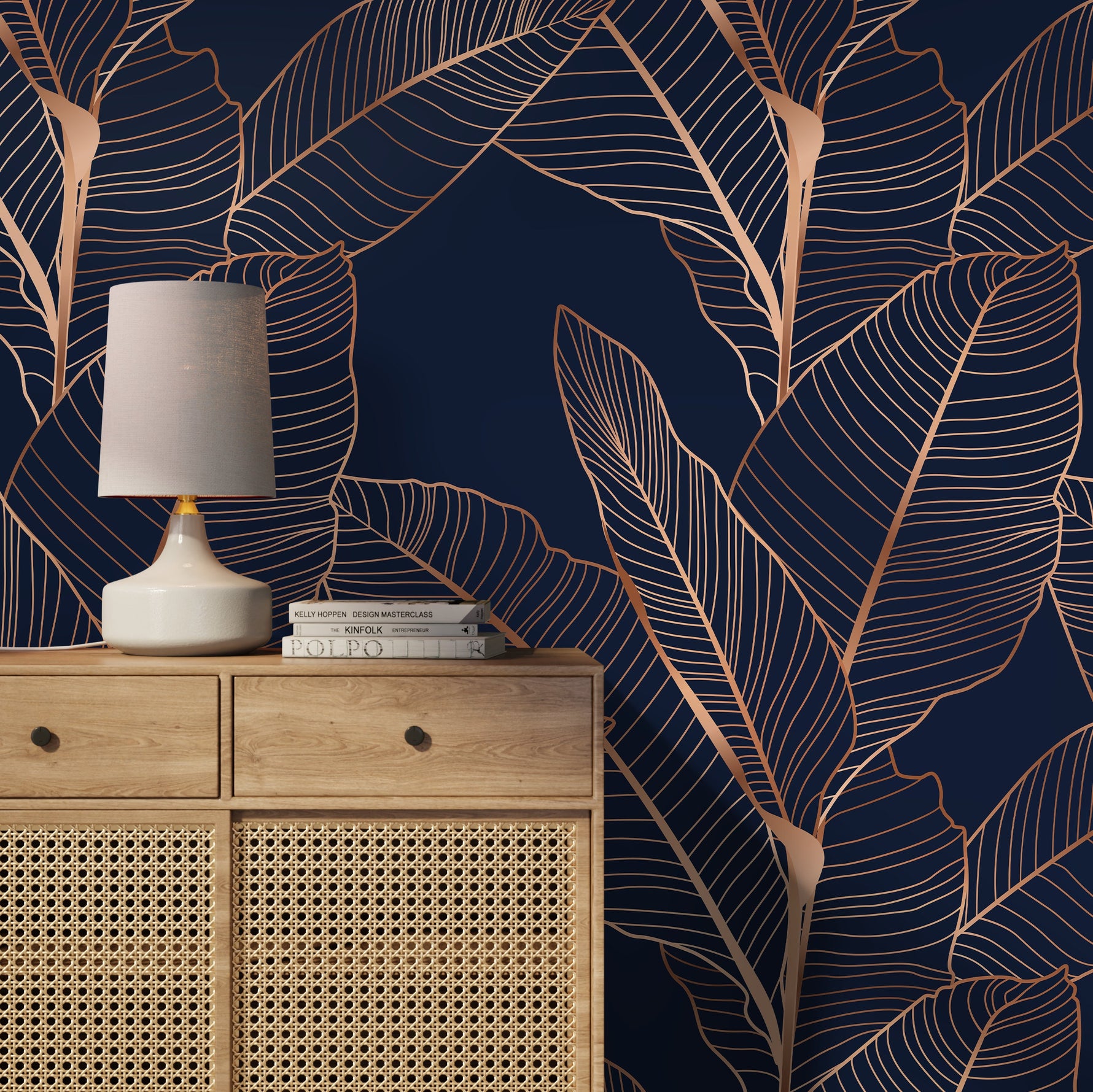 Tropical Navy and Gold Wallpaper Peel and Stick and Traditional Wallpaper Non-Metallic Wallpaper - B983