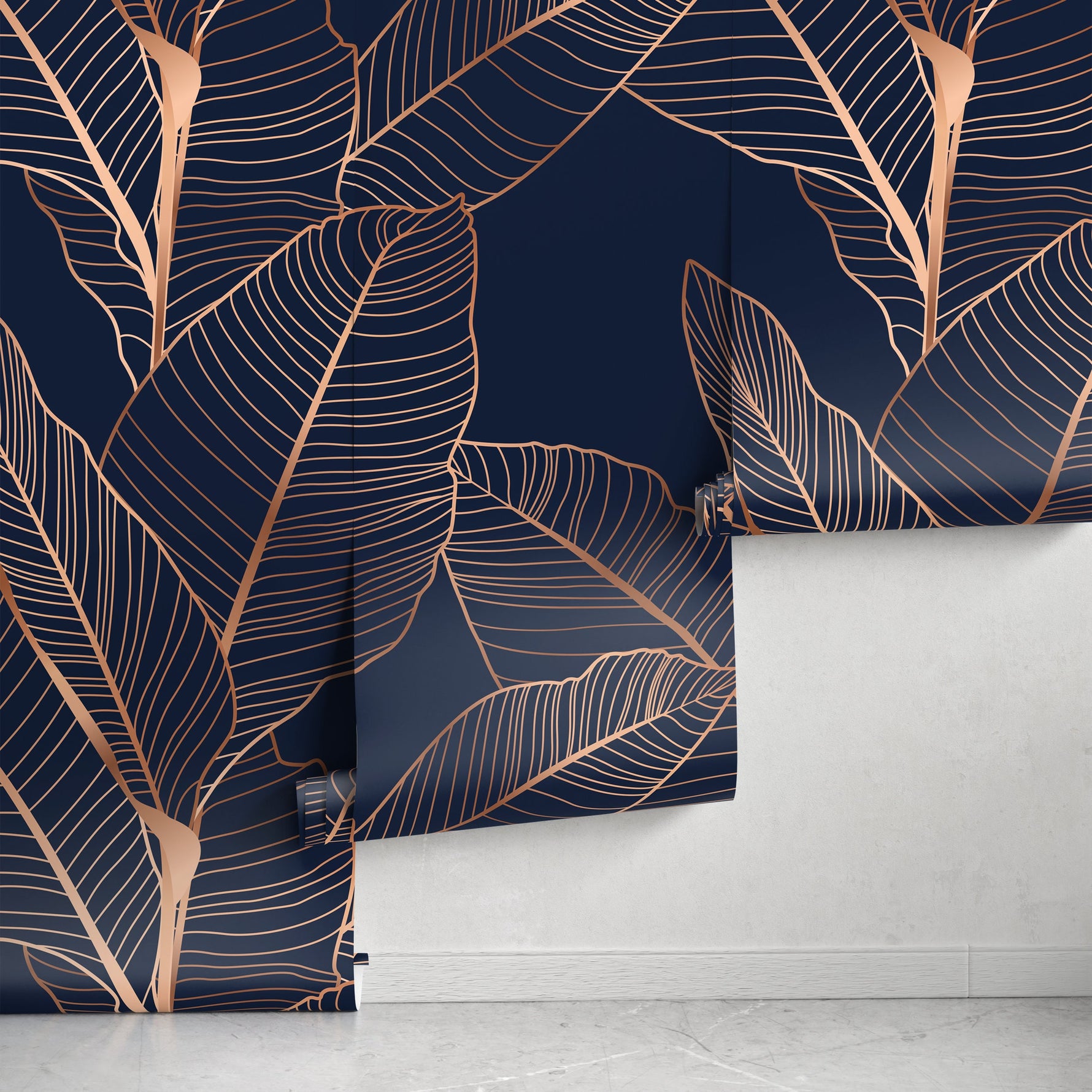 Tropical Navy and Gold Wallpaper Peel and Stick and Traditional Wallpaper Non-Metallic Wallpaper - B983