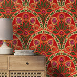 Red Boho Floral Wallpaper Peel and Stick and Traditional Wallpaper - C451