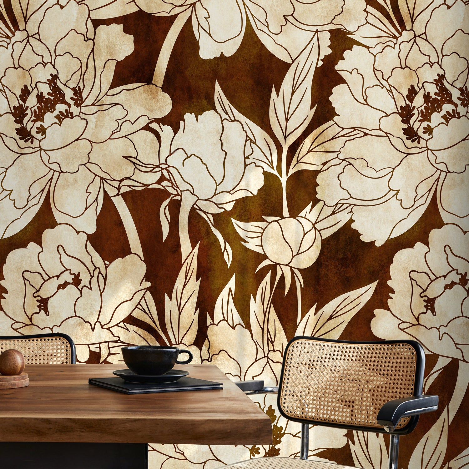 Gold Modern Floral Wallpaper Peel and Stick and Traditional Wallpaper Non-Metallic Wallpaper - C916