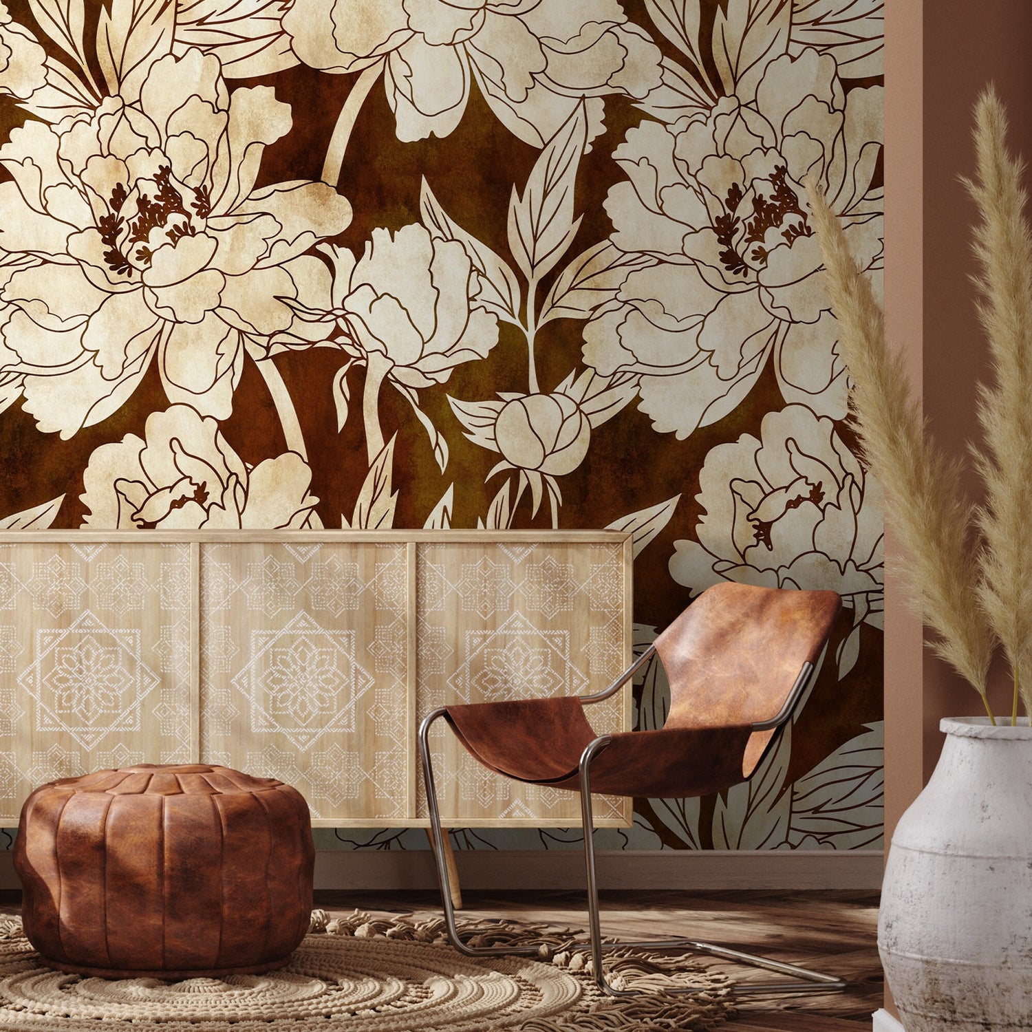 Gold Modern Floral Wallpaper Peel and Stick and Traditional Wallpaper Non-Metallic Wallpaper - C916