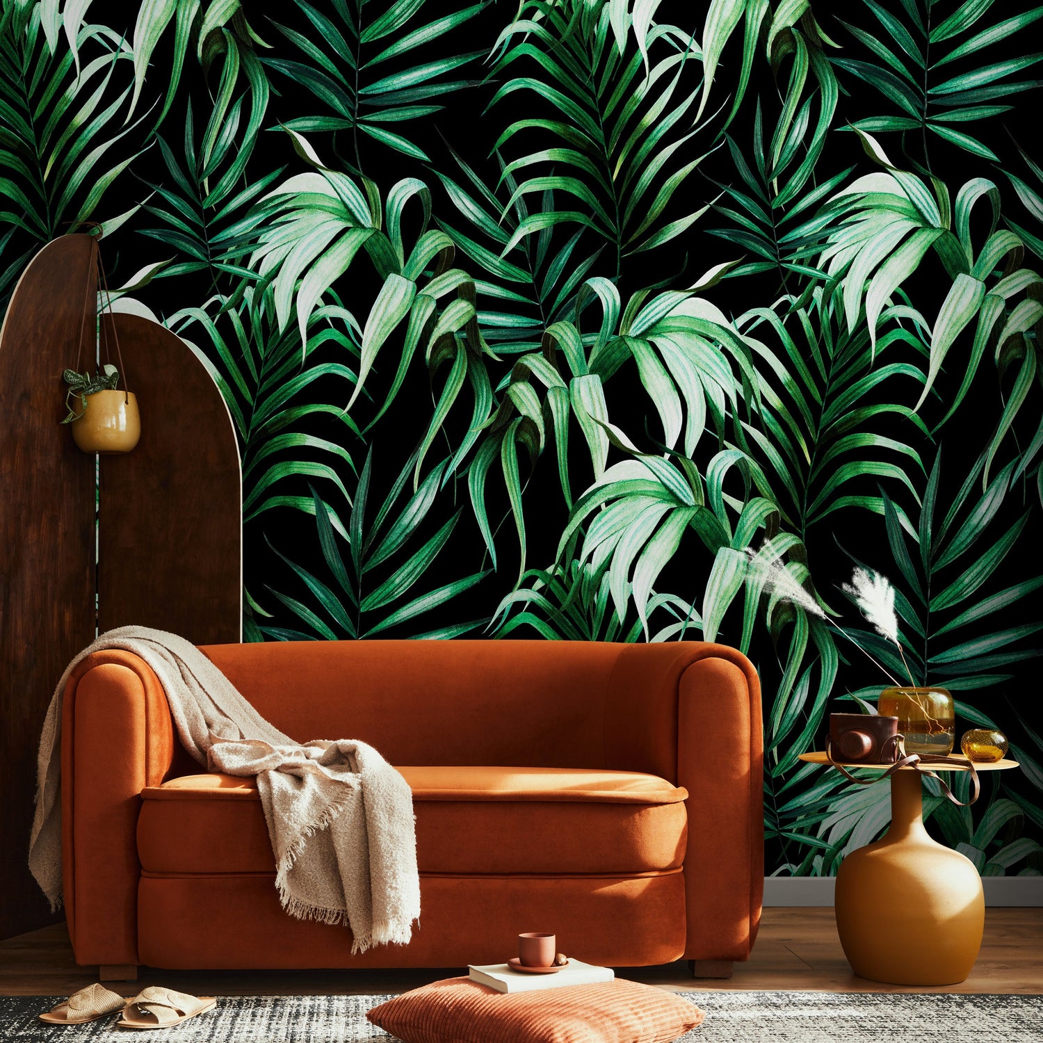 Dark Botanical Leaf Wallpaper Peel and Stick and Traditional Wallpaper - B214