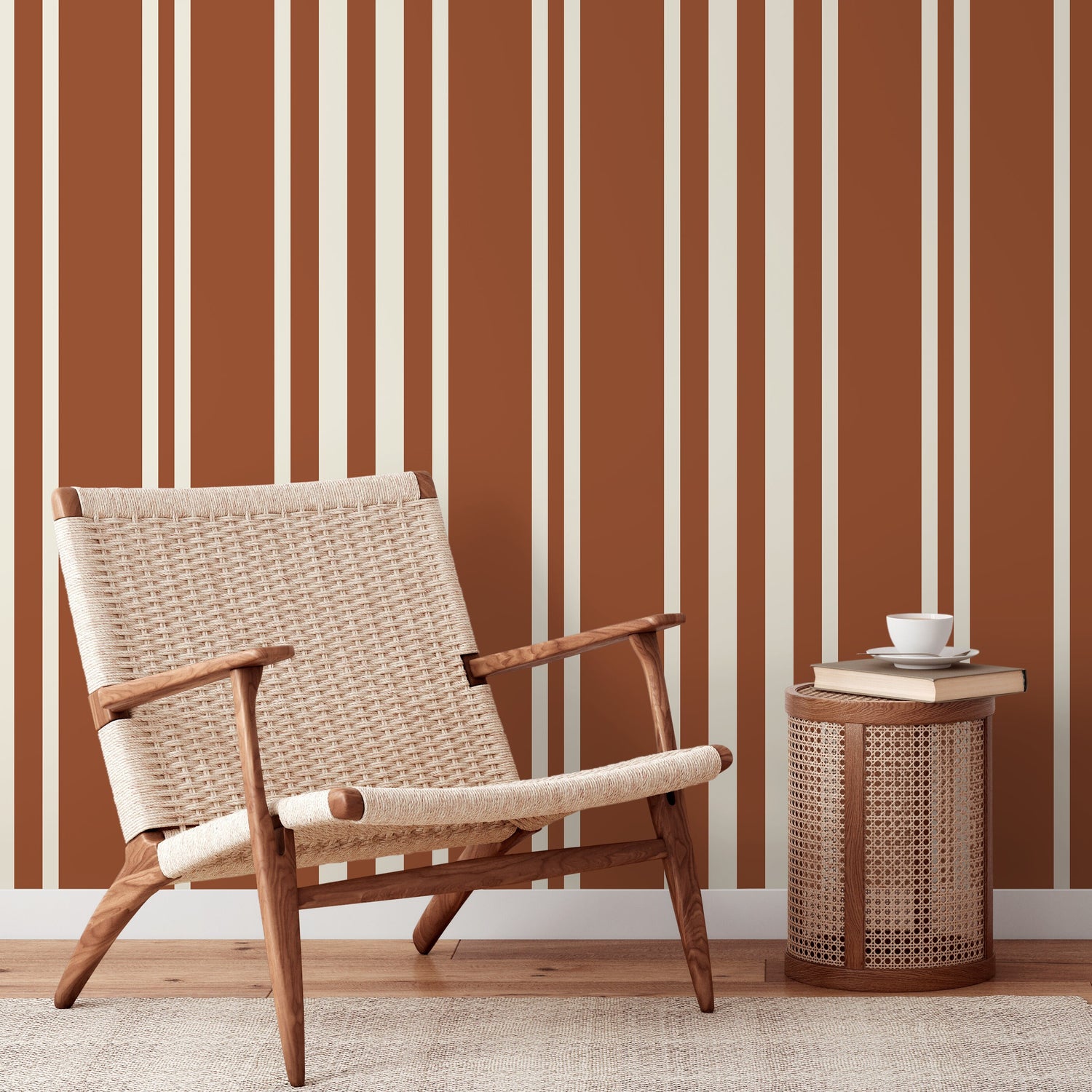 Terracotta Striped Wallpaper Modern Wallpaper Peel and Stick and Traditional Wallpaper - D789