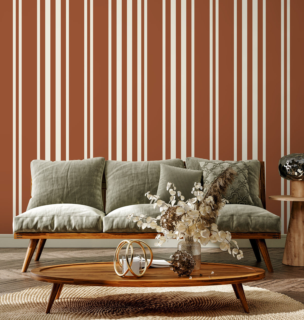 Terracotta Striped Wallpaper Modern Wallpaper Peel and Stick and Traditional Wallpaper - D789