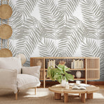 Wallpaper Peel and Stick Wallpaper Removable Wallpaper Home Decor Wall Art Wall Decor Room Decor / Gray Tropical Leaves Wallpaper - C364