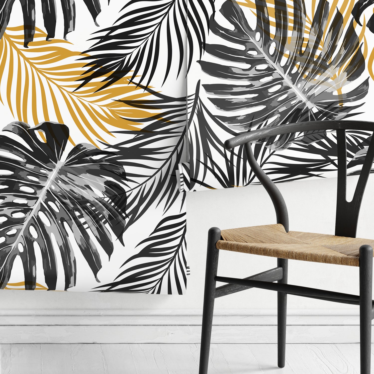 Wallpaper Peel and Stick Wallpaper Removable Wallpaper Home Decor Wall Art Wall Decor Room Decor / Black Monstera Leaf Wallpaper - B119