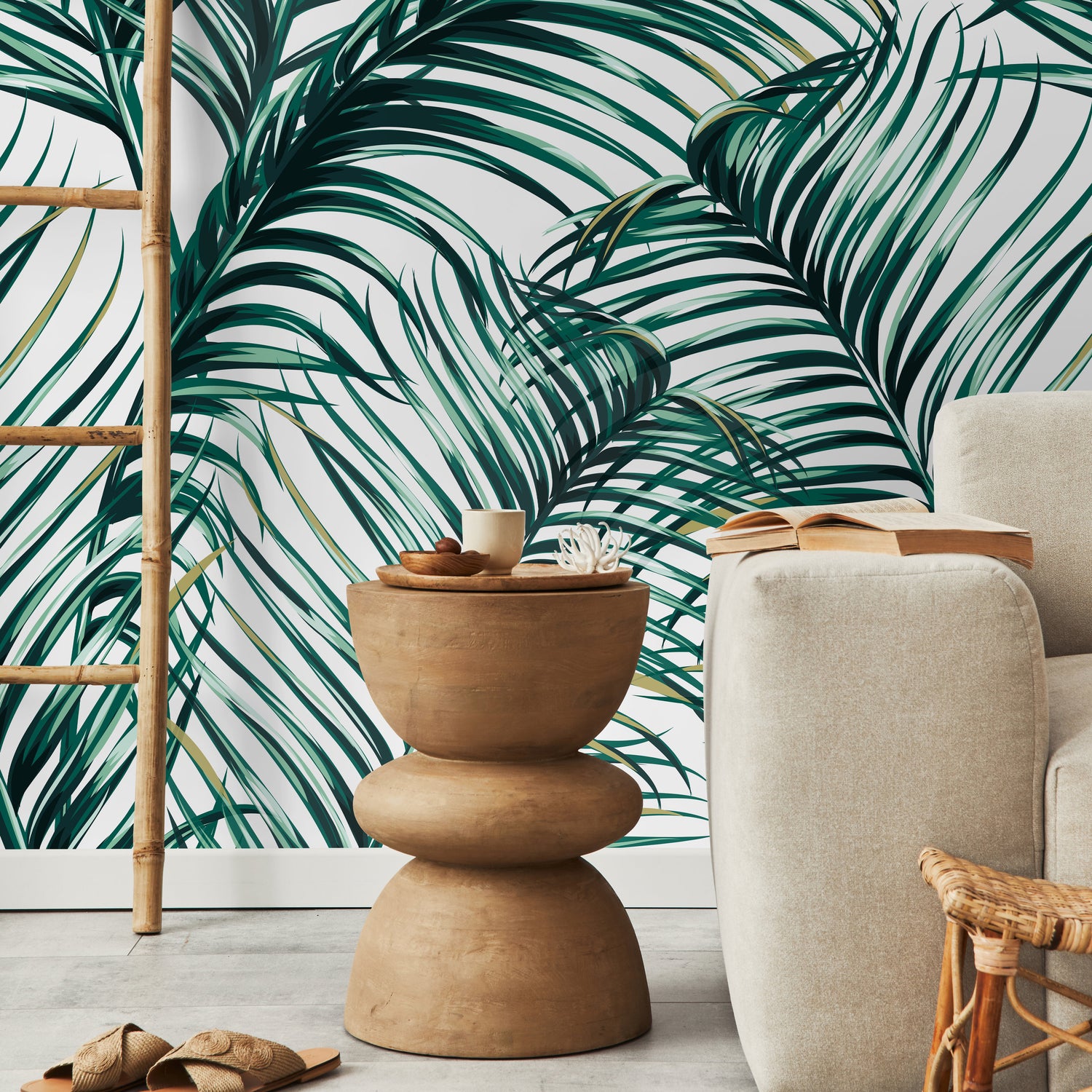 Wallpaper Peel and Stick Wallpaper Removable Wallpaper Home Decor Wall Art Wall Decor Room Decor / Tropical Leaves Palm Wallpaper - B121