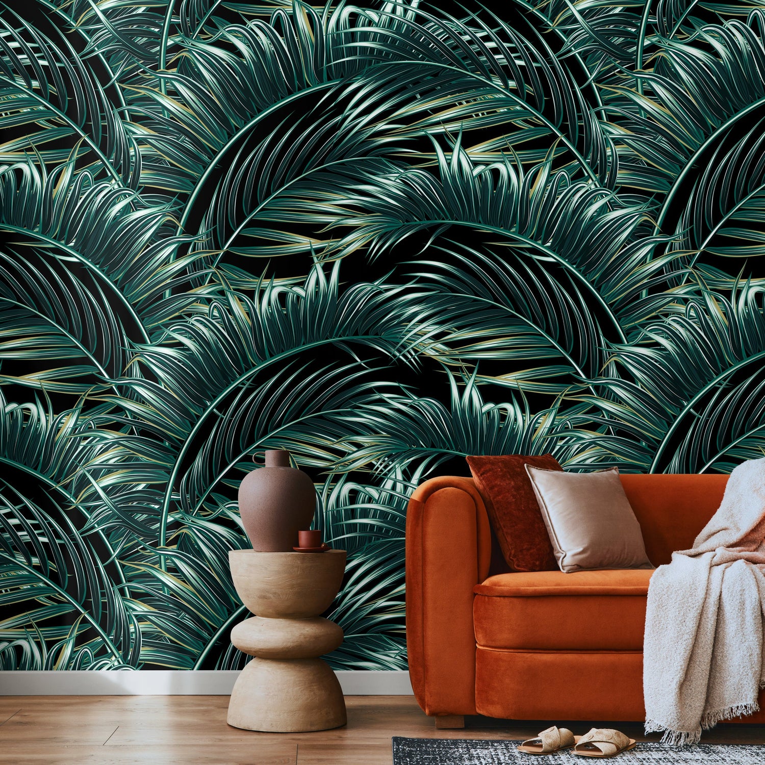 Wallpaper Peel and Stick Wallpaper Removable Wallpaper Home Decor Wall Art Wall Decor Room Decor / Dark Tropical Leaves - B123