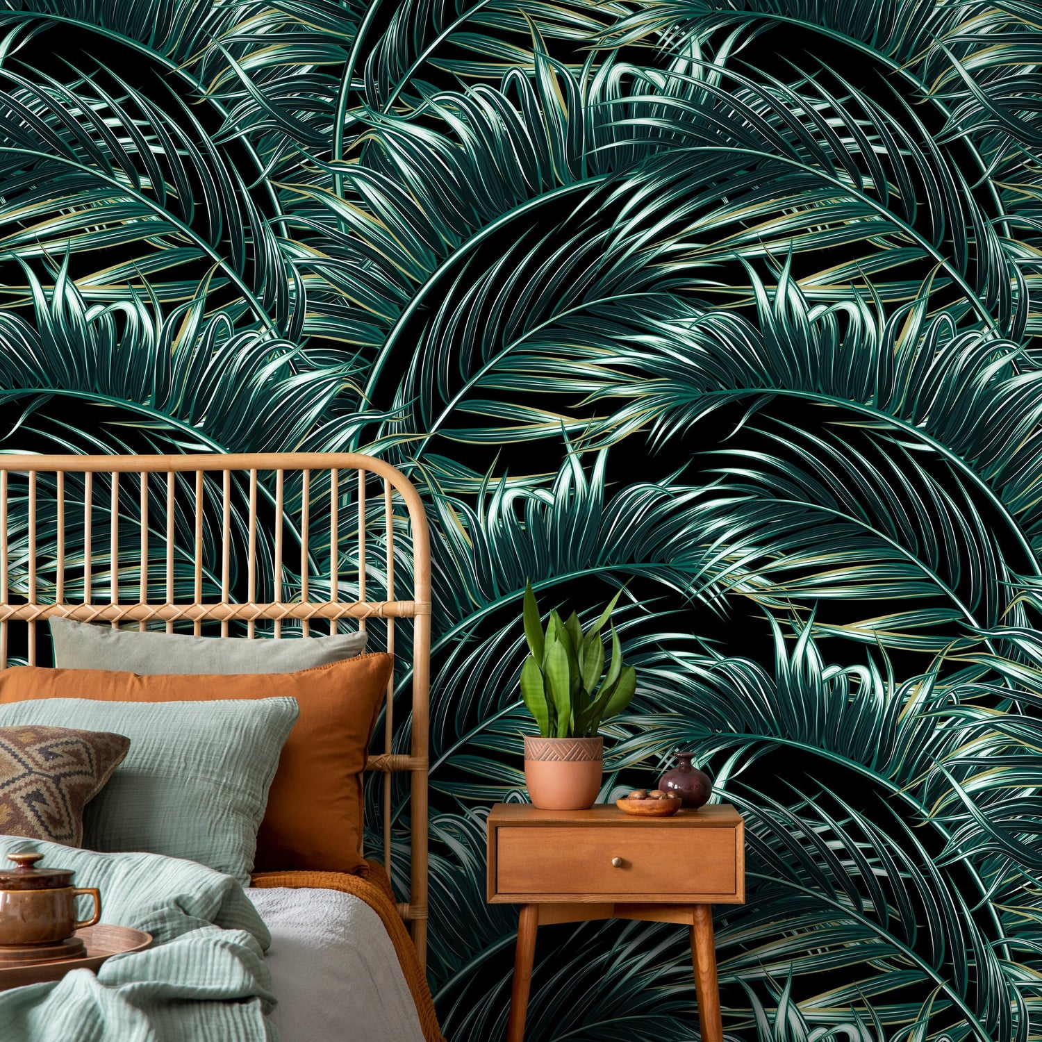 Wallpaper Peel and Stick Wallpaper Removable Wallpaper Home Decor Wall Art Wall Decor Room Decor / Dark Tropical Leaves - B123