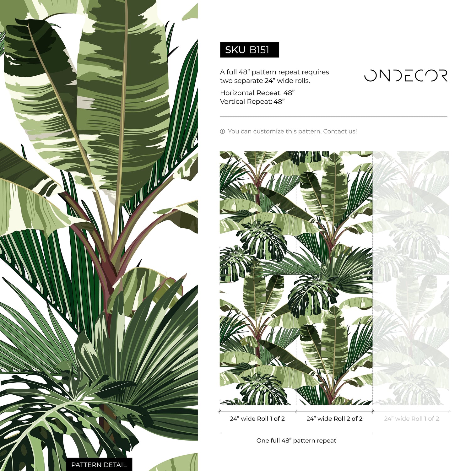 Wallpaper Peel and Stick Wallpaper Removable Wallpaper Home Decor Wall Decor Room Decor / Tropical Jungle Monstera Leaf Wallpaper - B151