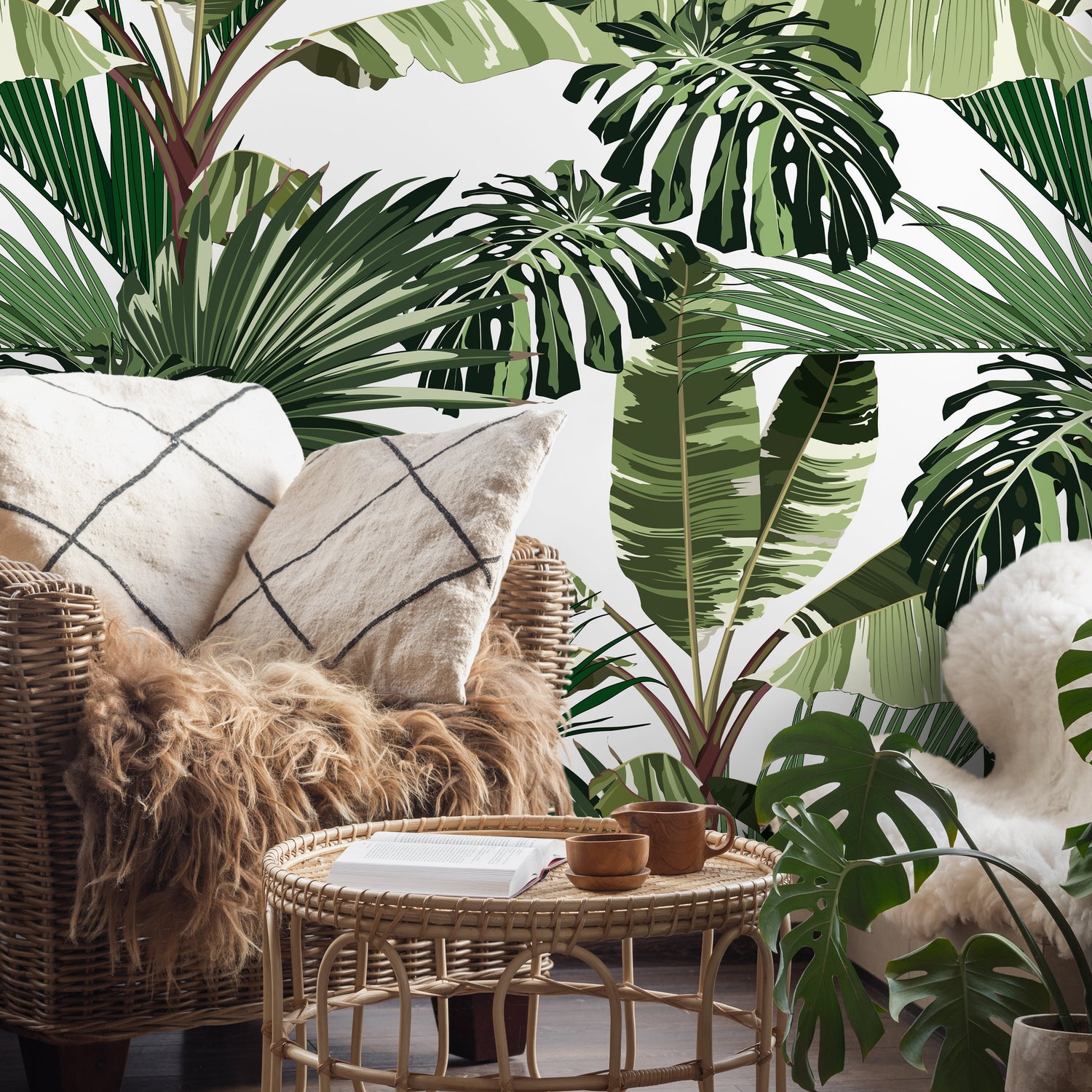 Wallpaper Peel and Stick Wallpaper Removable Wallpaper Home Decor Wall Decor Room Decor / Tropical Jungle Monstera Leaf Wallpaper - B151