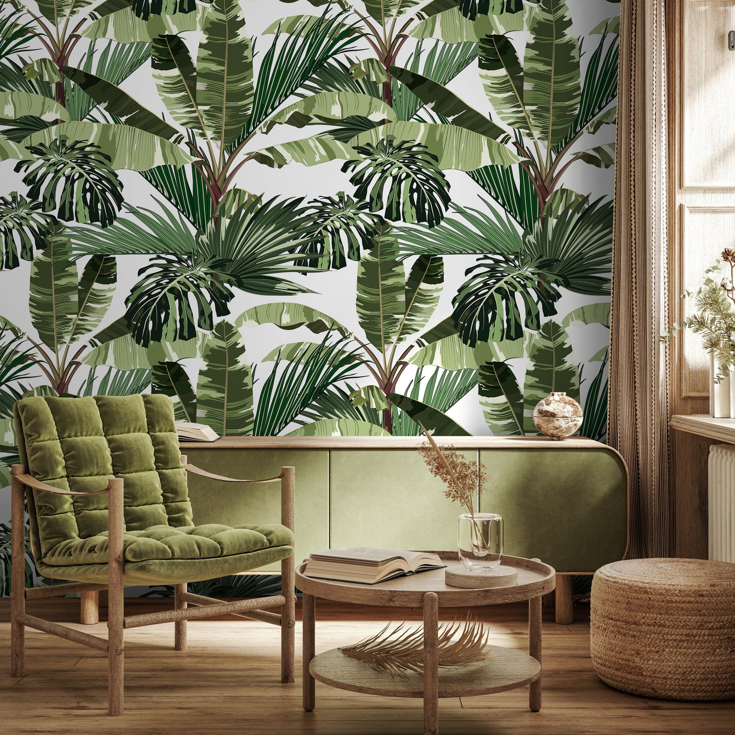 Wallpaper Peel and Stick Wallpaper Removable Wallpaper Home Decor Wall Decor Room Decor / Tropical Jungle Monstera Leaf Wallpaper - B151