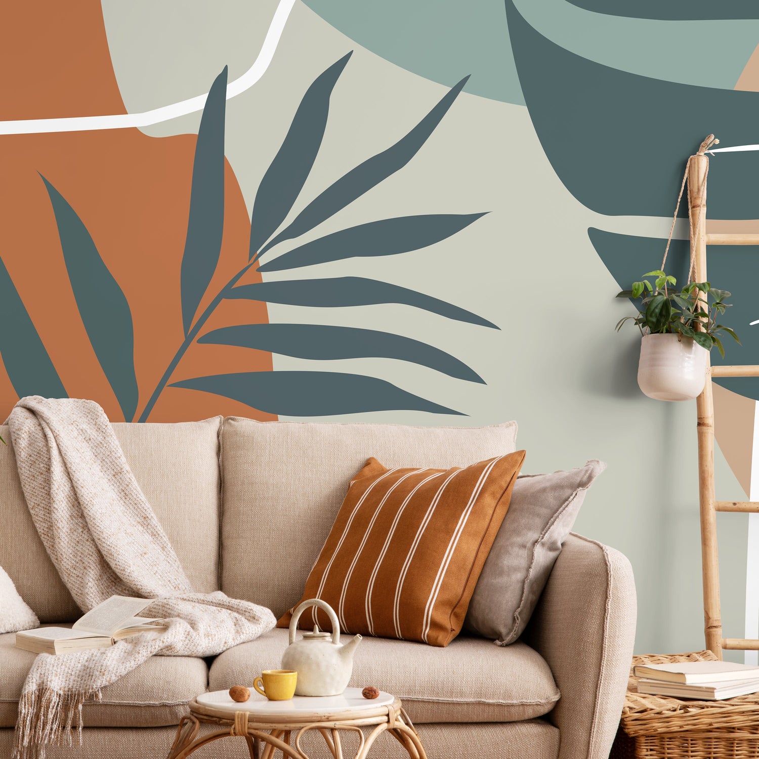 Tropical Abstract Mural Wallpaper Peel and Stick and Traditional Wallpaper - B961