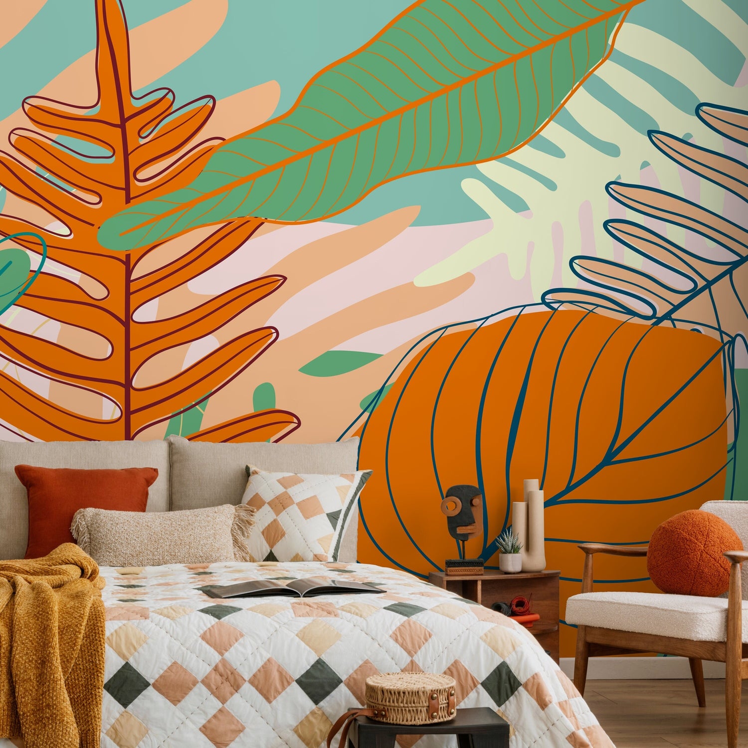 Coloful Tropical Abstract Mural Wallpaper Peel and Stick and Traditional Wallpaper - C075