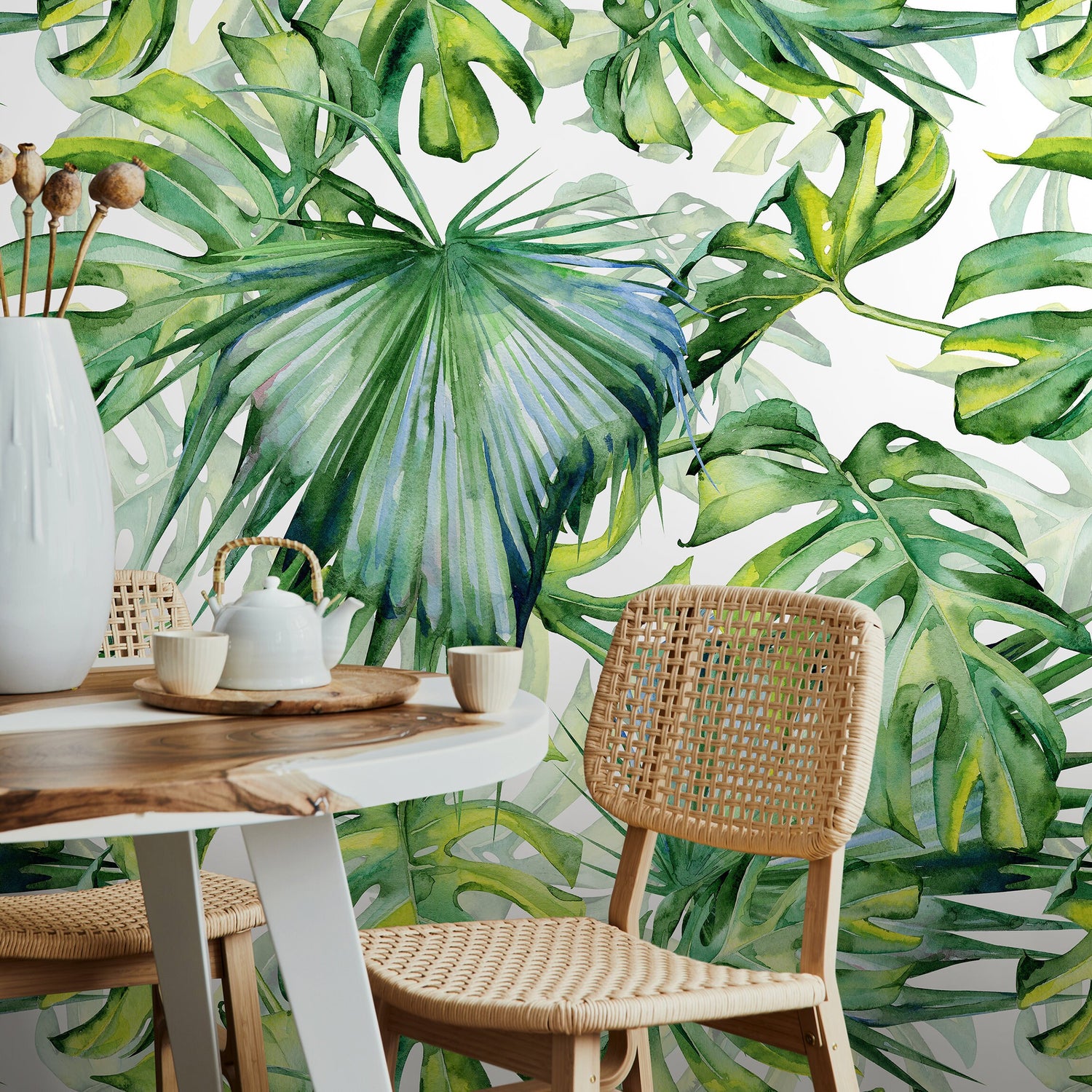 Tropical Monstera Leaf Wallpaper Peel and Stick and Traditional Wallpaper - A214