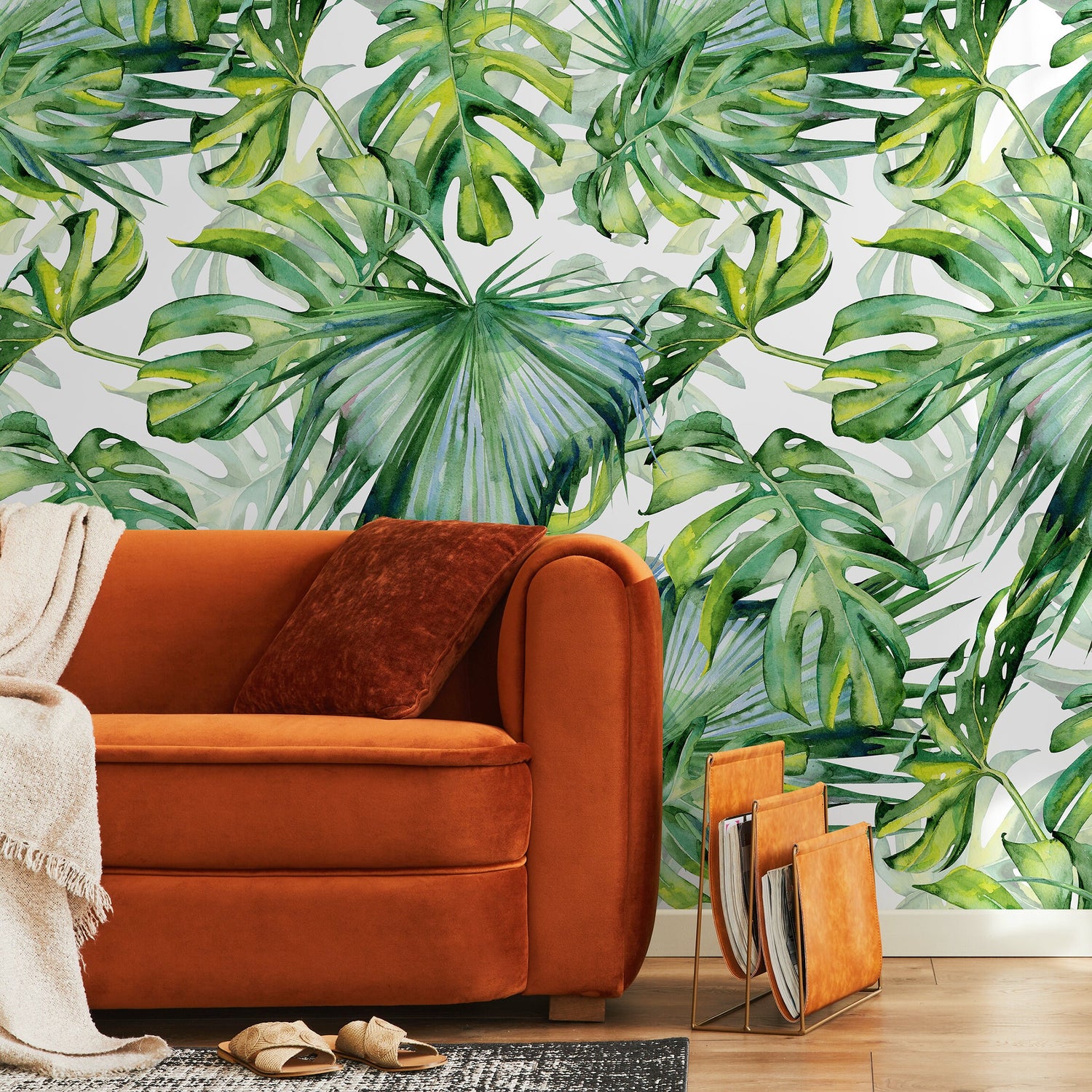 Tropical Monstera Leaf Wallpaper Peel and Stick and Traditional Wallpaper - A214