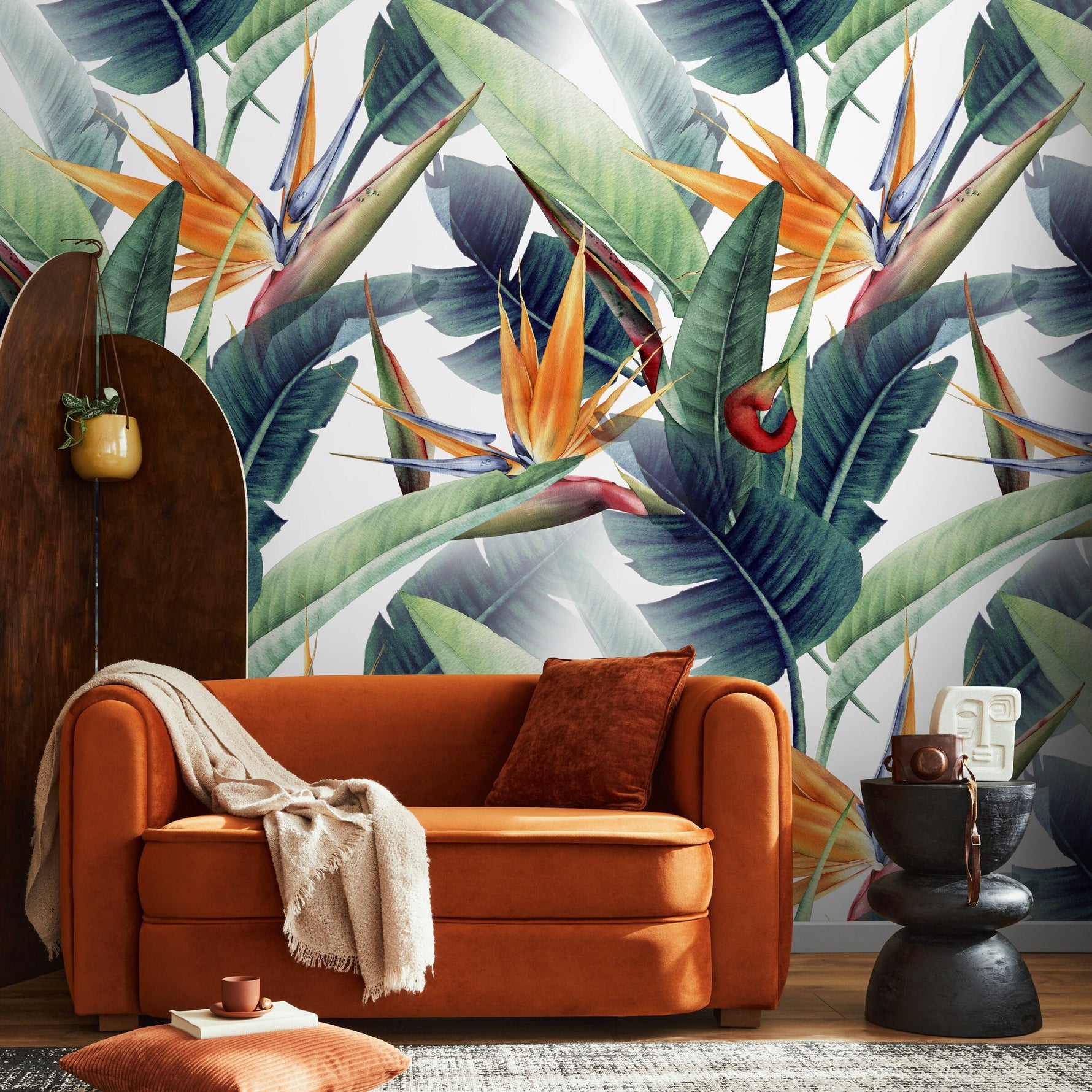 Tropical Floral Bird of Paradise Wallpaper Peel and Stick and Traditional Wallpaper - B037