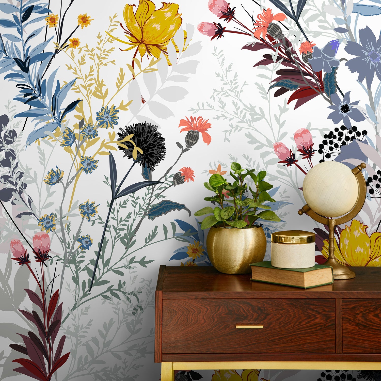 Vintage Floral Garden Wallpaper Peel and Stick and Traditional Wallpaper - B048