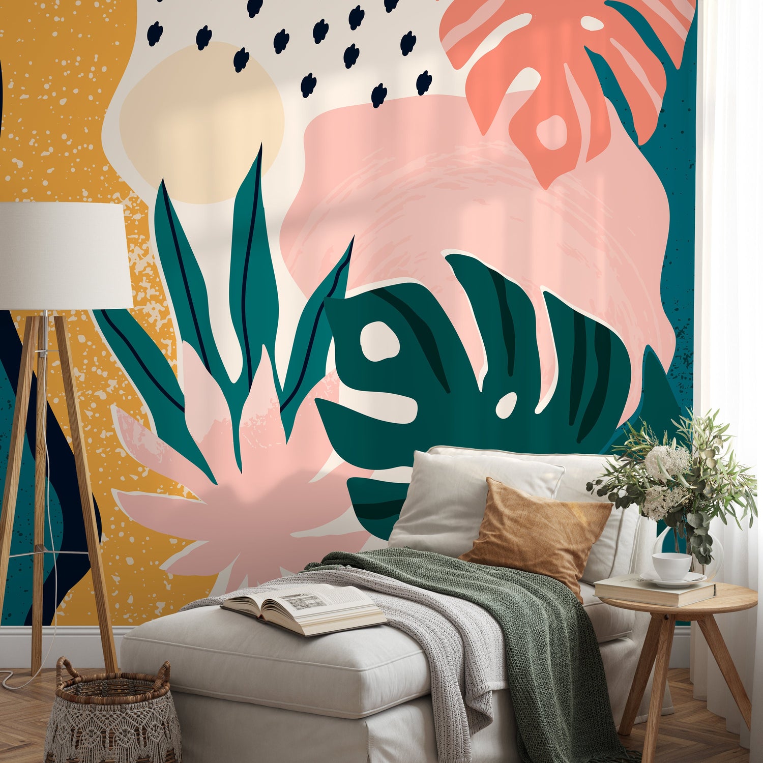 Tropical Abstract Monstera Mural Wallpaper Peel and Stick and Traditional Wallpaper - B500