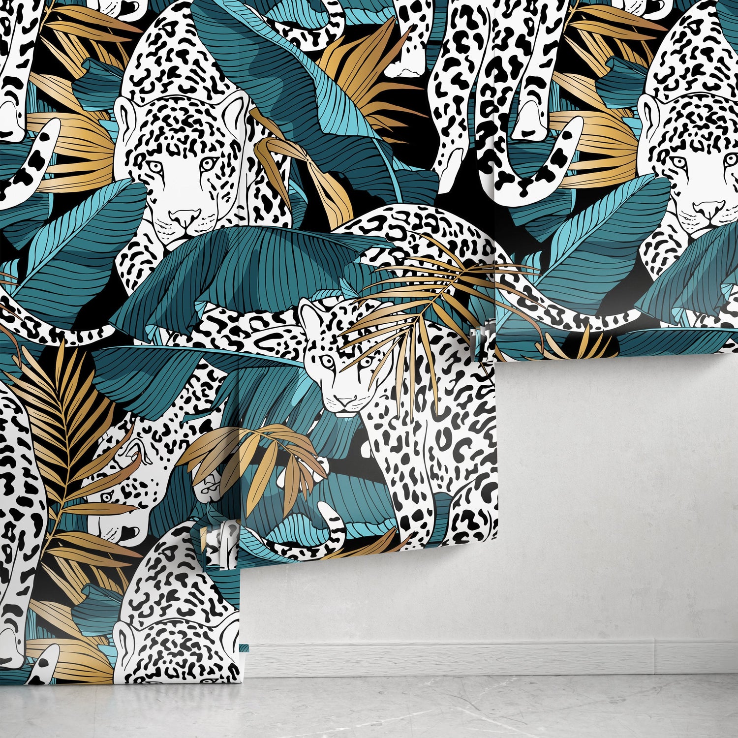 Leopard and Tropical Jungle Wallpaper Peel and Stick and Traditional Wallpaper - B537