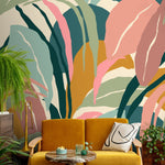 Colorful Tropical Leaves Mural Wallpaper Peel and Stick and Traditional Wallpaper - B634