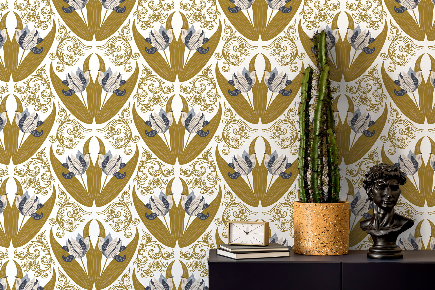 Elegant Floral Art Deco Wallpaper - C100