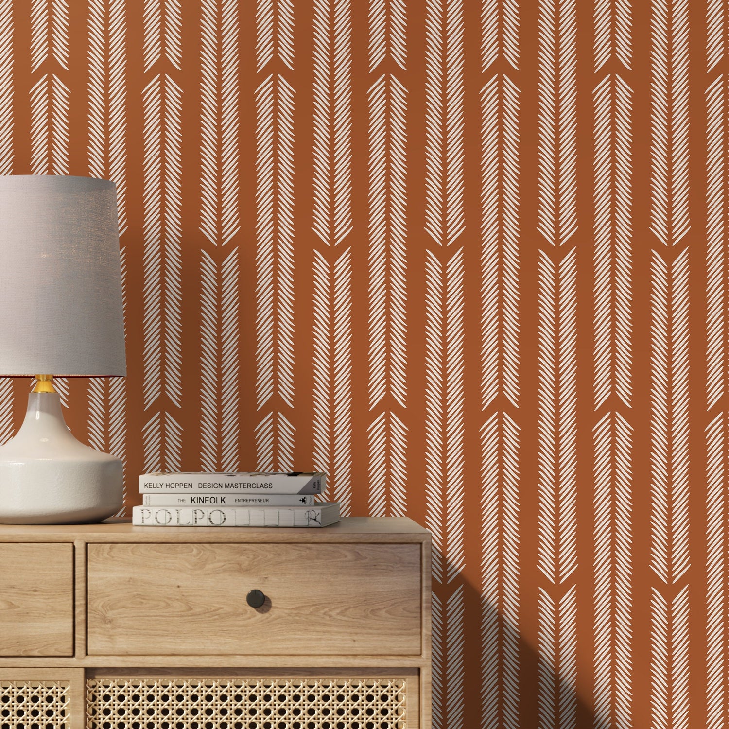 Terracotta Herringbone Wallpaper Minimalist Wallpaper Peel and Stick and Traditional Wallpaper - D802