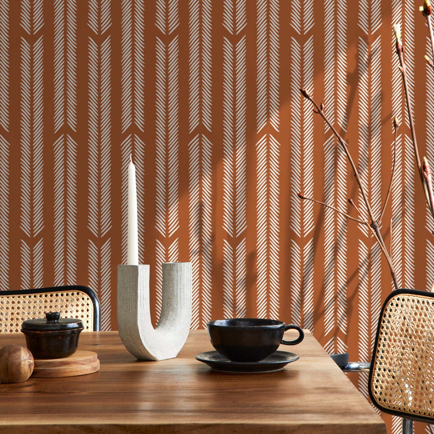 Terracotta Herringbone Wallpaper Minimalist Wallpaper Peel and Stick and Traditional Wallpaper - D802