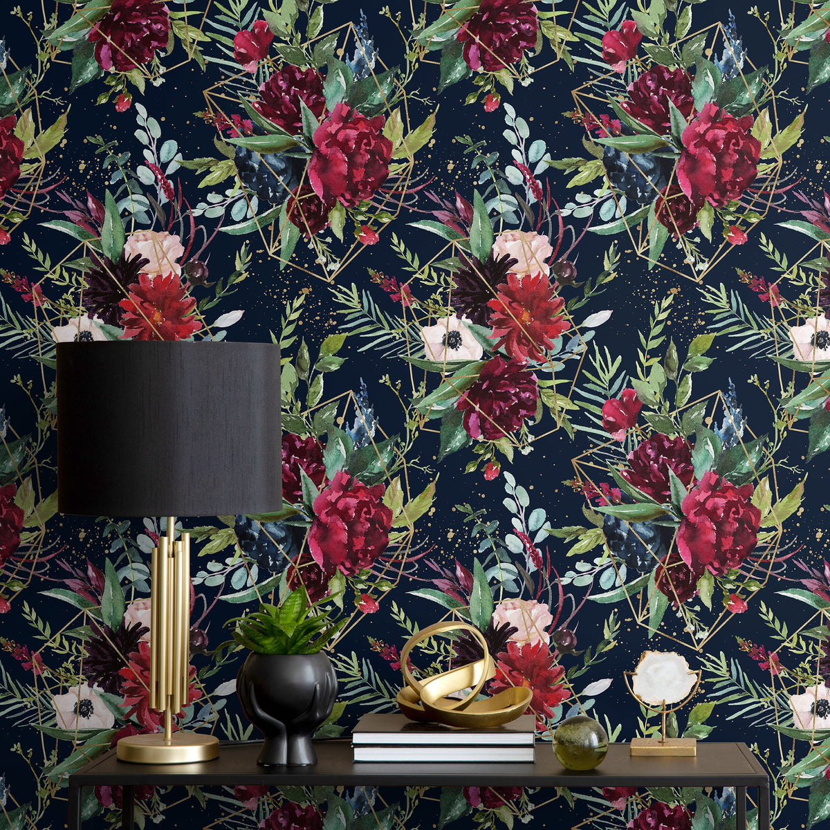 Dark Watercolor Floral Wallpaper, Removable Floral Wallpaper, Vintage Wallpapers, Wallpaper, Wall Paper Removable, Wallpaper - A833