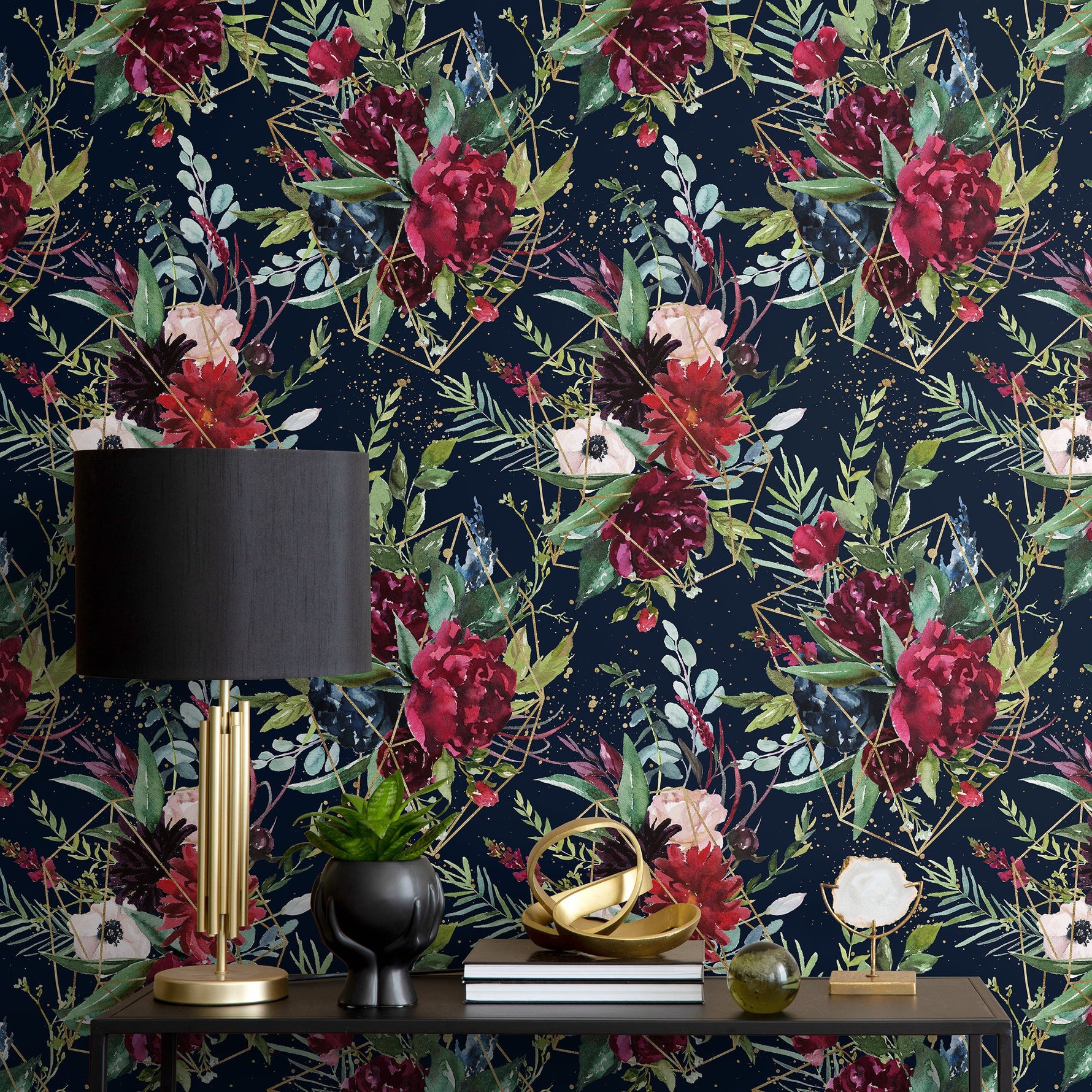 Dark Watercolor Floral Wallpaper, Removable Floral Wallpaper, Vintage Wallpapers, Wallpaper, Wall Paper Removable, Wallpaper - A833