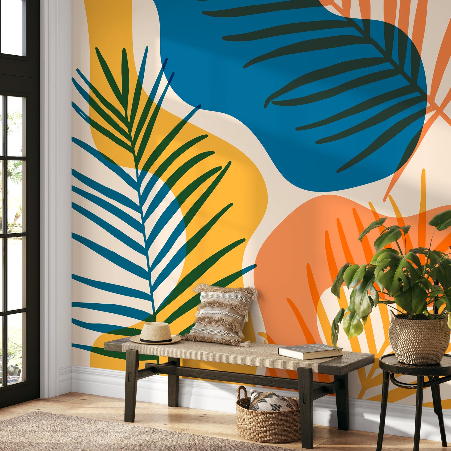 Watercolor Tropical Self Adhesive Prop Art Removable Wallpaper Tropical Wallpaper Peel and Stick Watercolor Mural Wall Paper - B959