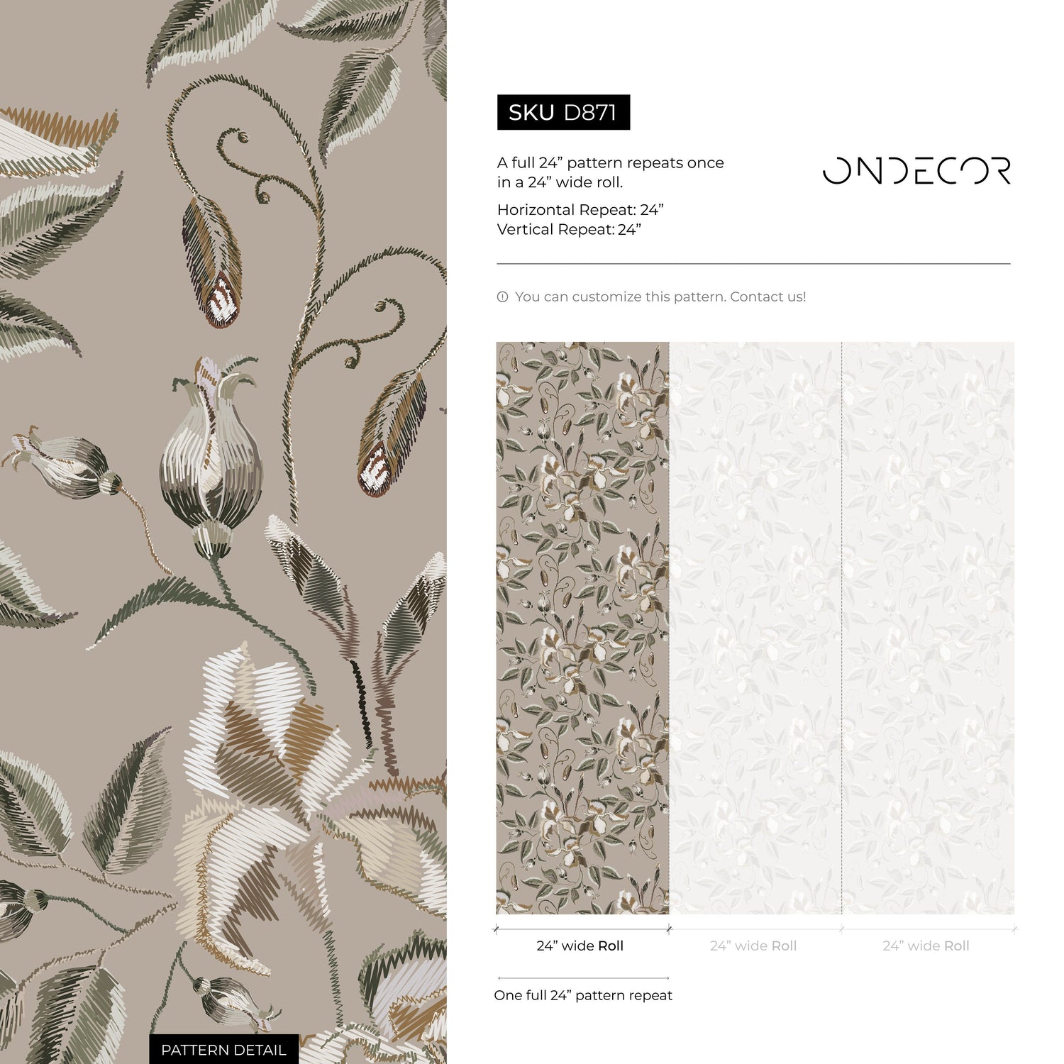 Floral Wallpaper Vintage Garden Wallpaper Peel and Stick and Traditional Wallpaper - D871