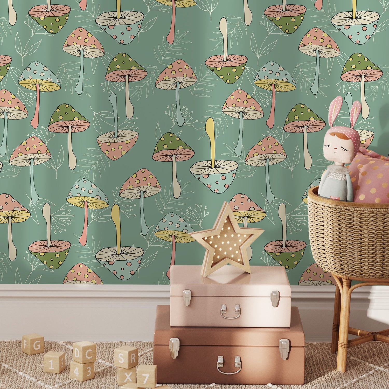 Retro Mushroom Wallpaper Groovy Wallpaper Peel and Stick and Traditional Wallpaper - D891