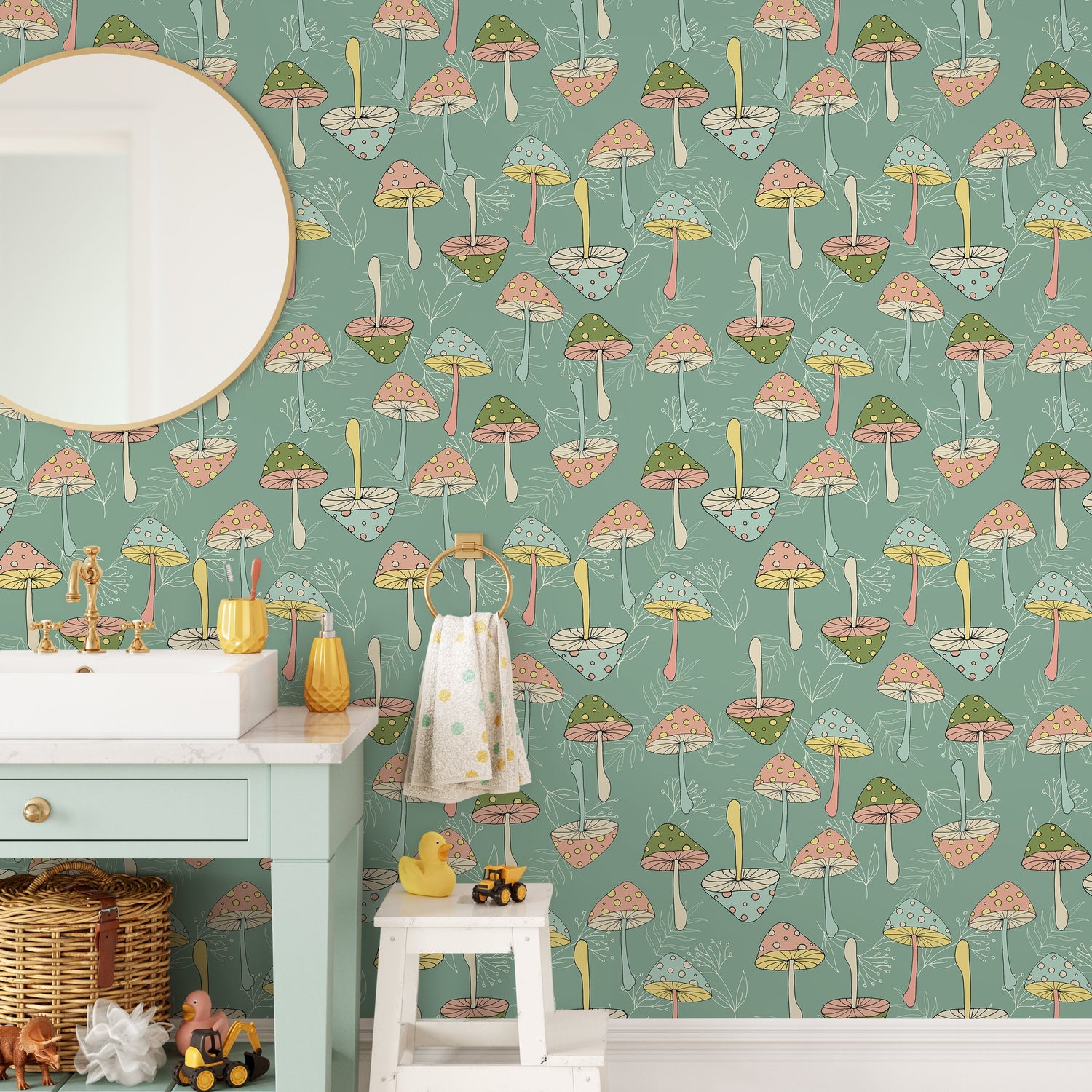 Retro Mushroom Wallpaper Groovy Wallpaper Peel and Stick and Traditional Wallpaper - D891