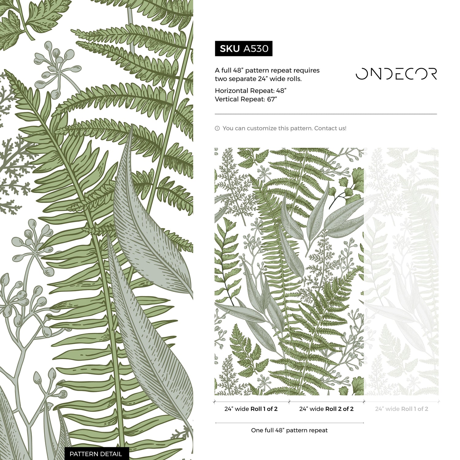 Removable Wallpaper Scandinavian Wallpaper Temporary Wallpaper Ferns Wallpaper Peel and Stick Wallpaper Wall Paper - A530