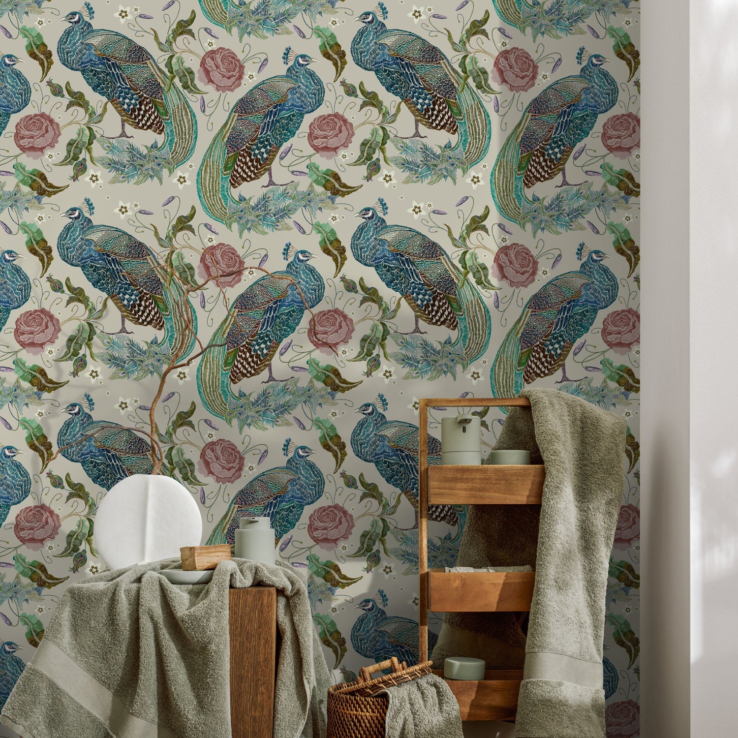 Peacock Wallpaper Vintage Floral Wallpaper Peel and Stick and Traditional Wallpaper - D883